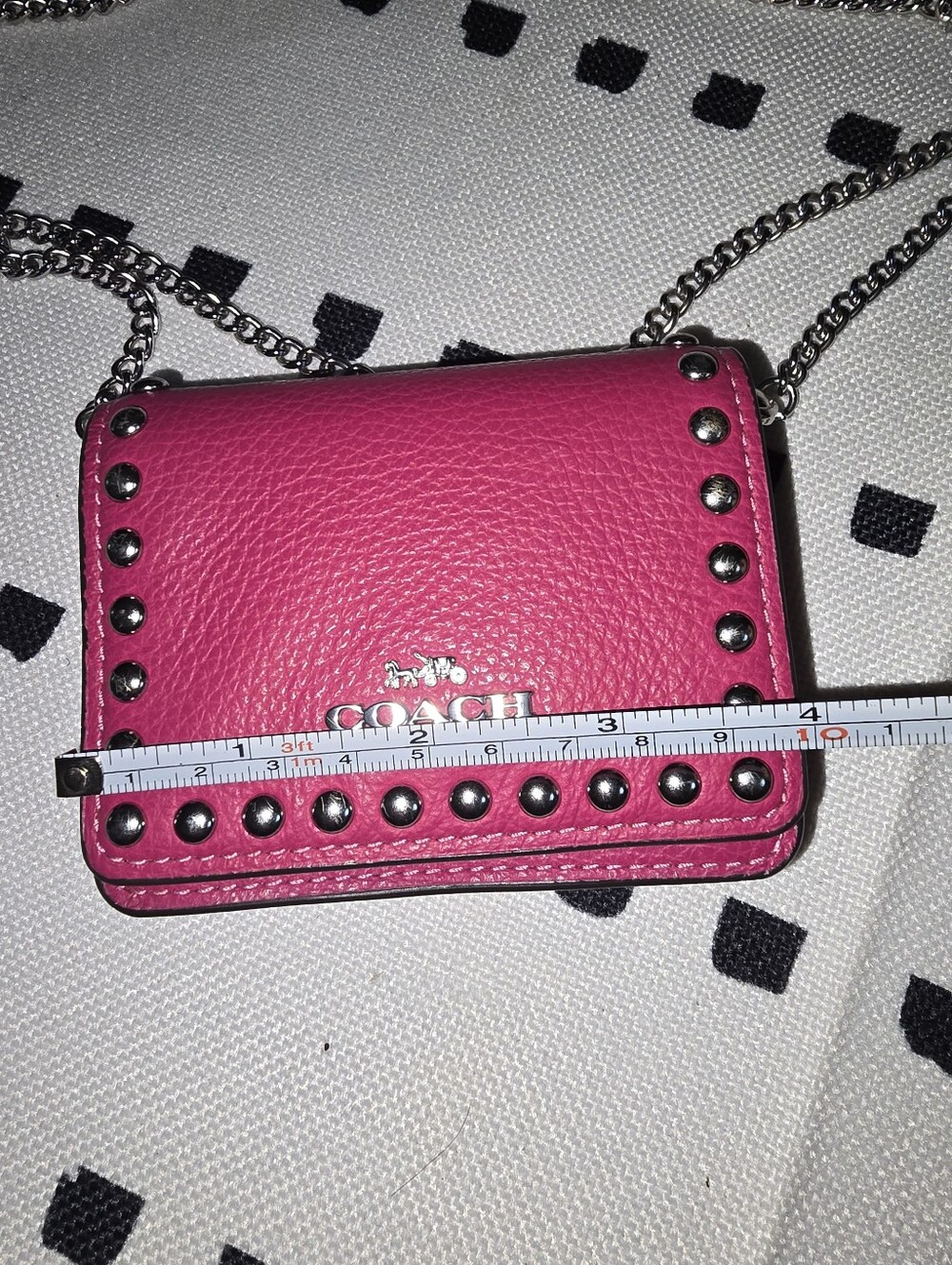 Coach Pink Pebbled Leather Studded Mini Chain Crossbody - Picture 5 of 6